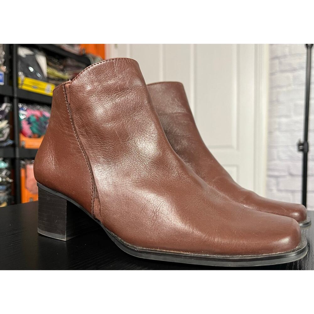 White Mountain "Magna" Buttery Soft Leather Square Toe Ankle Boots, Unworn